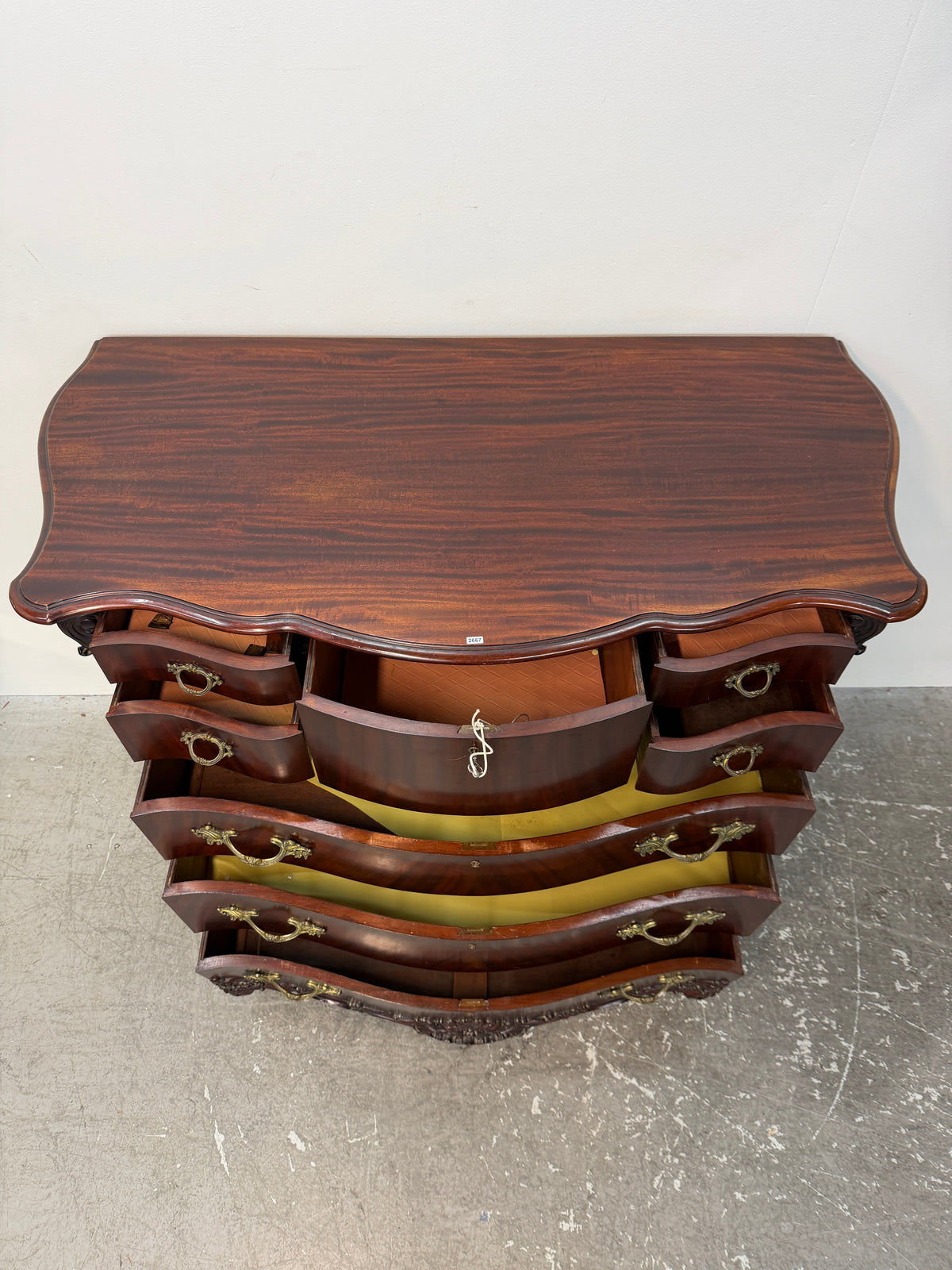 Carved Mahogany Serpentine Chest of Drawers #2667