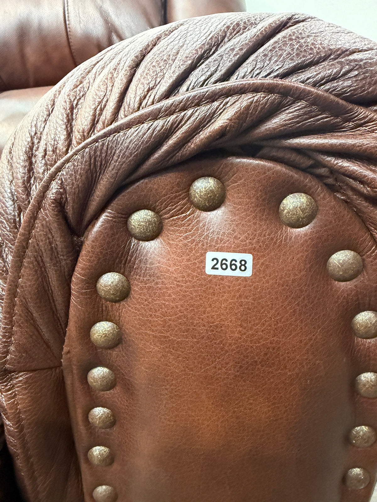 Brown Leather Dual Reclining Sofa with Nailhead Trim #2668