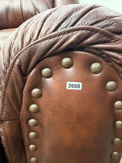 Brown Leather Dual Reclining Sofa with Nailhead Trim #2668