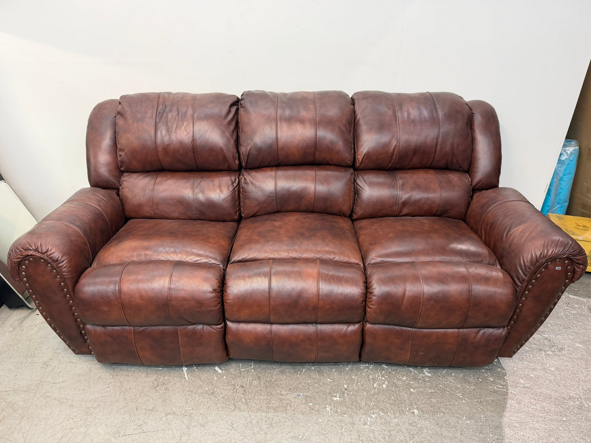 Brown Leather Dual Reclining Sofa with Nailhead Trim #2668