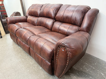 Brown Leather Dual Reclining Sofa with Nailhead Trim #2668