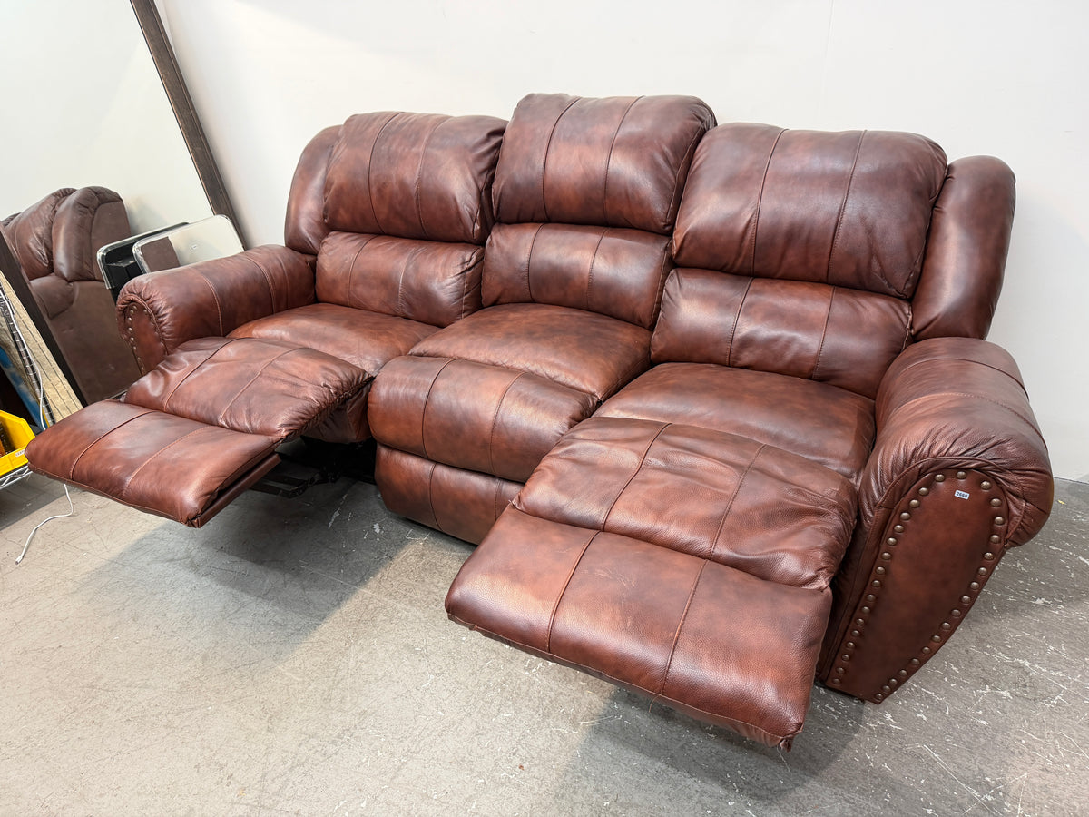 Brown Leather Dual Reclining Sofa with Nailhead Trim #2668