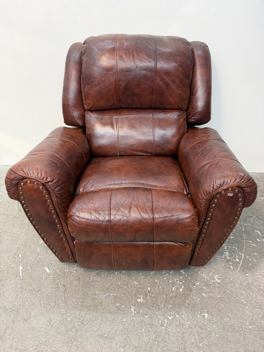 Brown Leather Recliner with Nailhead Trim #2670