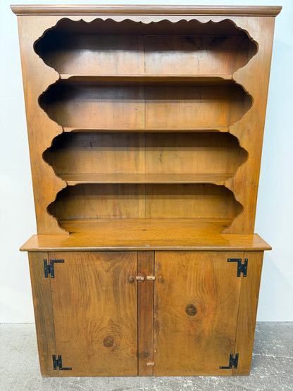 Knotty Pine Step-Back Cupboard with Scalloped Shelves #2671