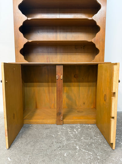 Knotty Pine Step-Back Cupboard with Scalloped Shelves #2671