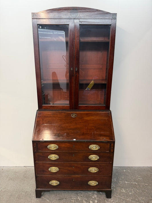 Georgian Style Mahogany Secretary Bookcase with Glass Doors #2672