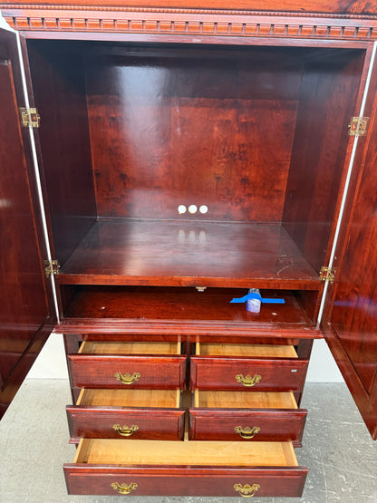Cherry Finish Queen Anne Armoire with Dentil Crown and Five Drawers #2674