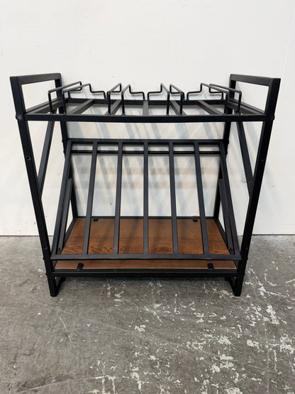 Black Metal Two-Tier Organizer Rack with Wood Shelf #2676