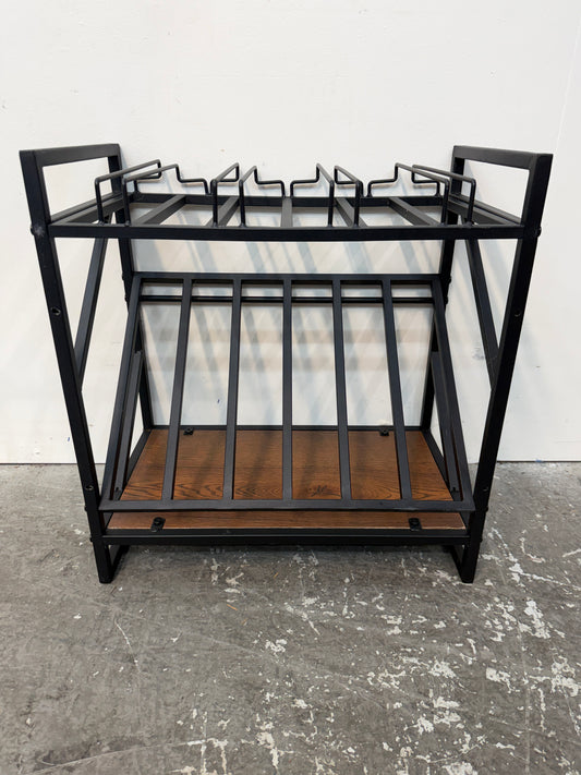 Black Metal Two-Tier Organizer Rack with Wood Shelf #2676