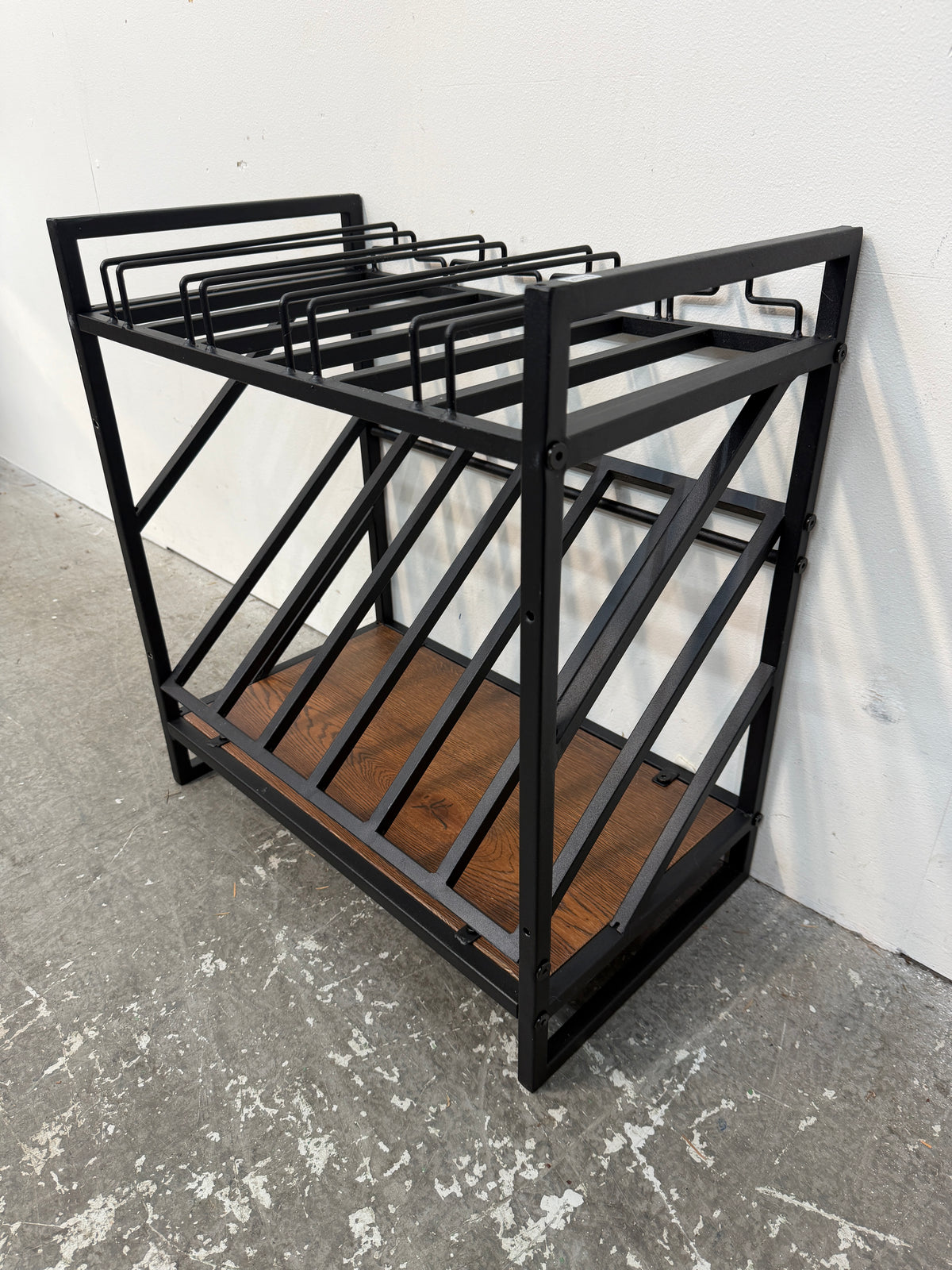 Black Metal Two-Tier Organizer Rack with Wood Shelf #2676