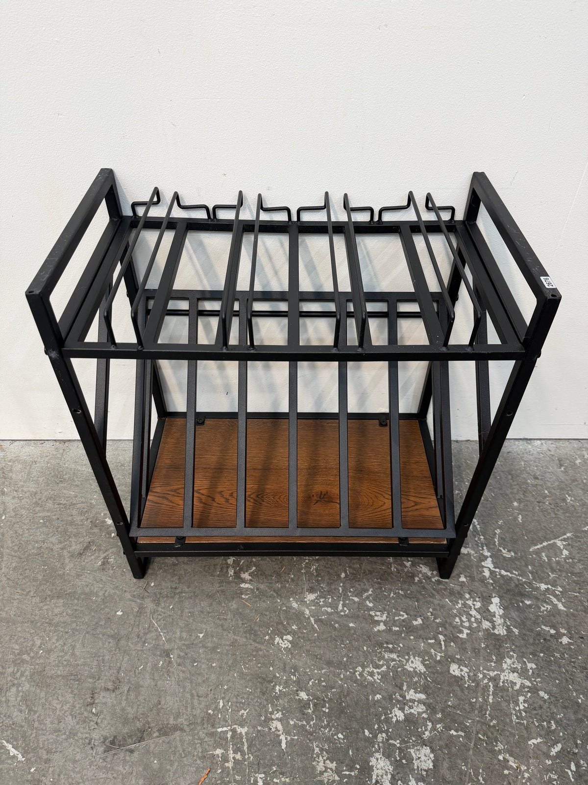 Black Metal Two-Tier Organizer Rack with Wood Shelf #2676