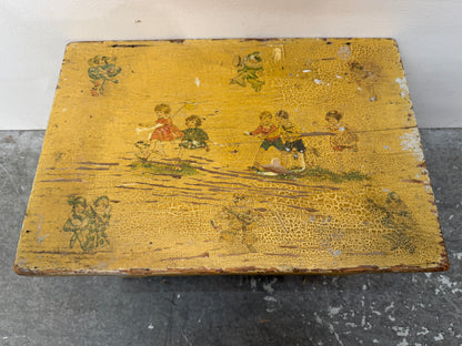 Vintage Yellow Painted Wood Toy Chest with Decoupage #2677