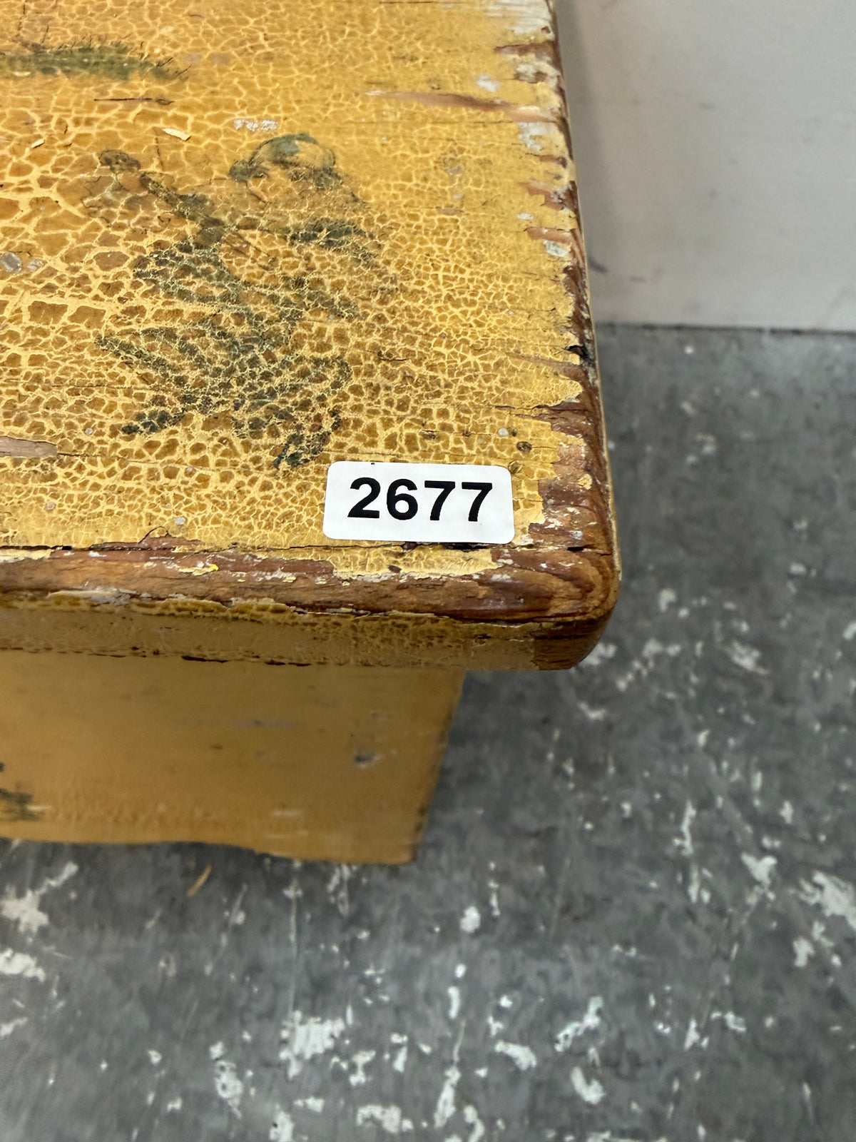 Vintage Yellow Painted Wood Toy Chest with Decoupage #2677