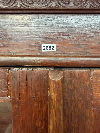 Antique Oak Two-Door Glass Bookcase with Carved Cornice #2682