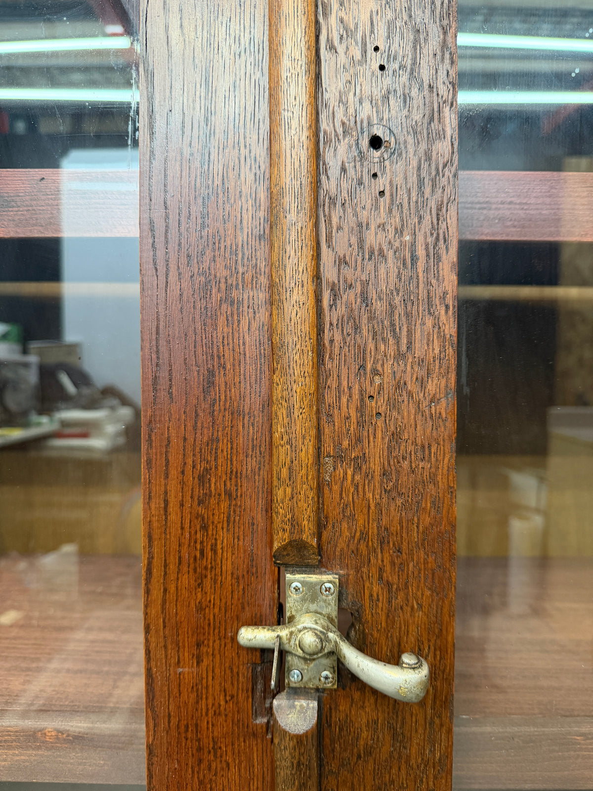 Antique Oak Two-Door Glass Bookcase with Carved Cornice #2682