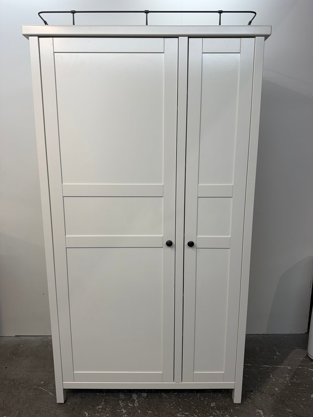 White Two-Door Wardrobe with Shelves and Hanging Rod #2555