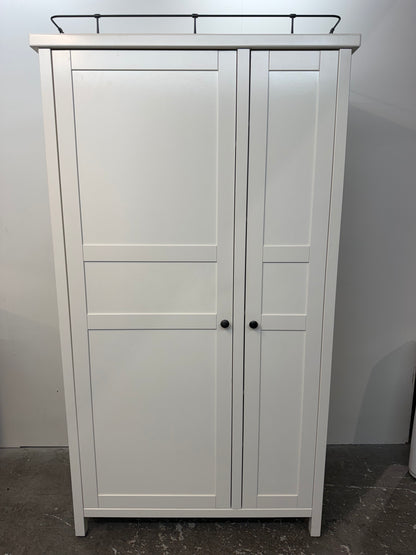 White Two-Door Wardrobe with Shelves and Hanging Rod #2555
