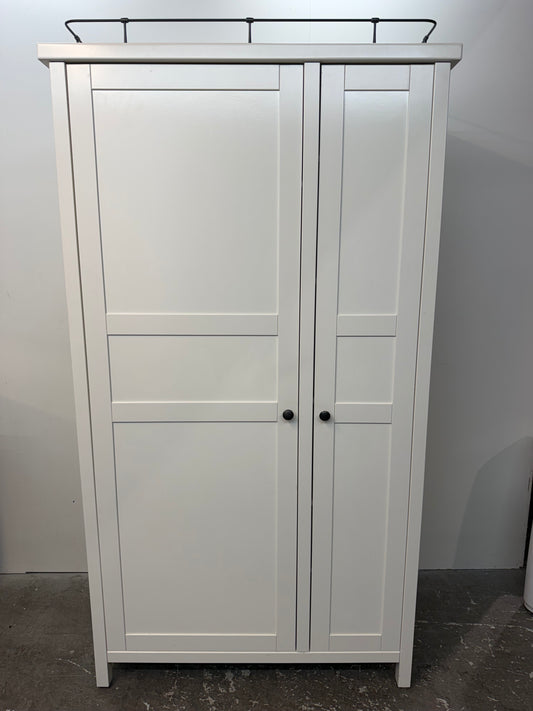 White Two-Door Wardrobe with Shelves and Hanging Rod #2555
